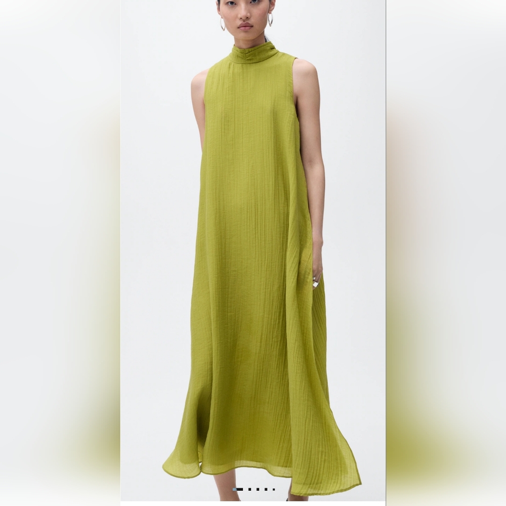 Mango Chartreuse Olive Green Dress